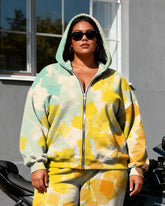 Women's Plus Size Graffiti Love Gradient Block Print Cardigan Hoodie Set